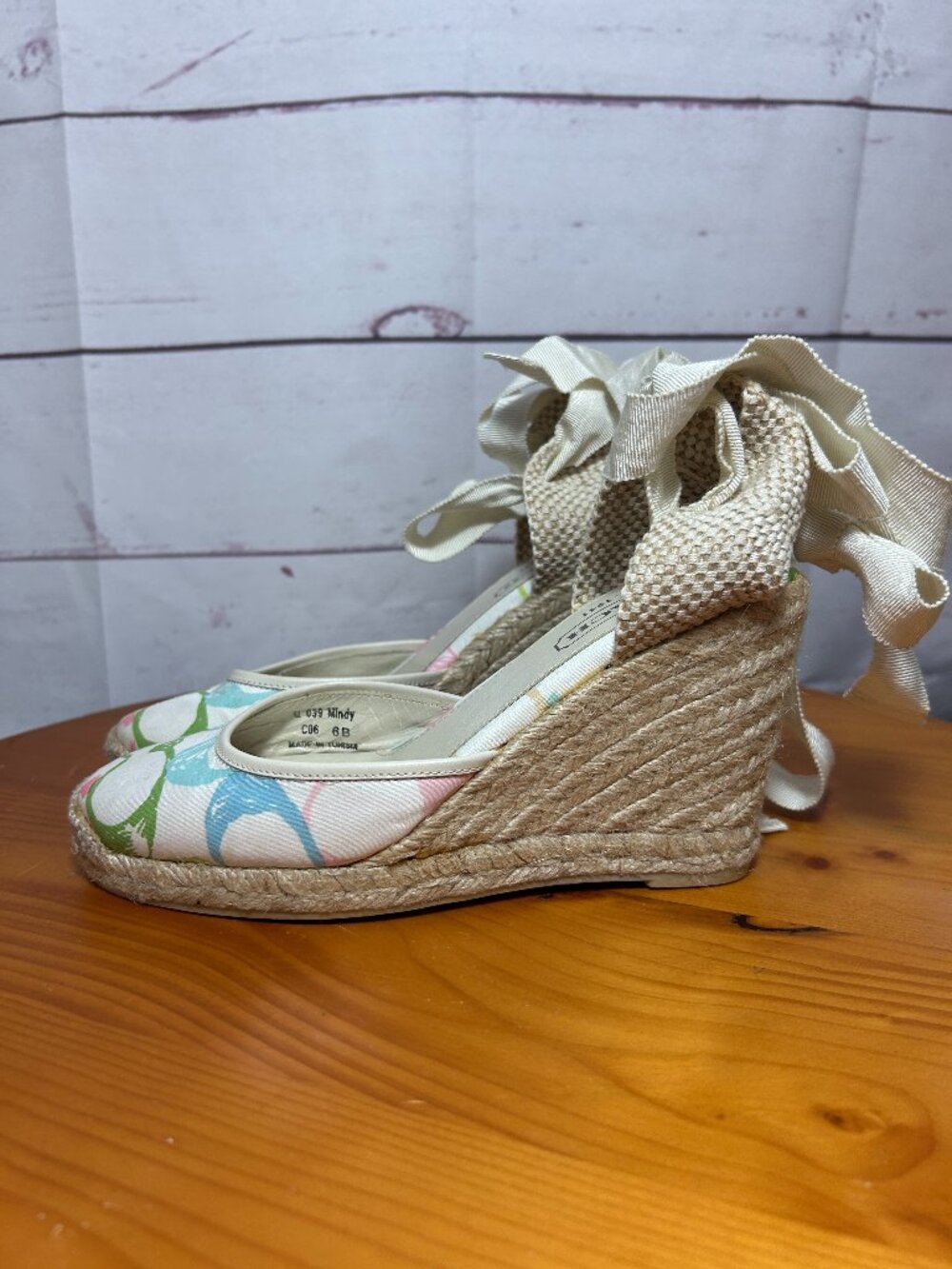 Coach Mindy Canvas Ankle Tie Espadrille wedge Sandals/Size 6B NEW multi-color